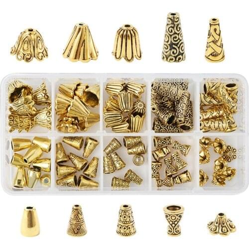 80-120pcs Tibetan Alloy Flower Bead Cone Bead Caps for Jewelry DIY Necklace Earrings Making Findings Needlework Antique Golden