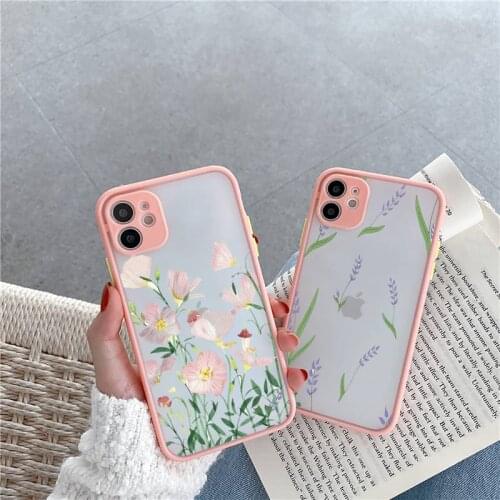 Flower aet design pattern luxury shell Phone Cases funda matte transparent For iphone 7 8 11 12 plus mini x xs xr pro max cover