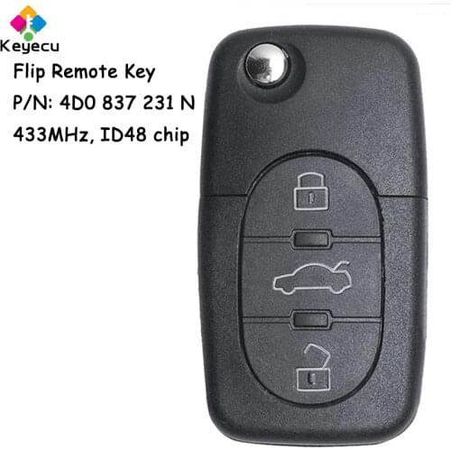 KEYECU Flip Remote Car Key With 3 Buttons 433.92MHz ID48 Chip - FOB for Audi A3 A4 A6 A8 RS4 TT Allroad Quttro RS4 4D0 837 231 N