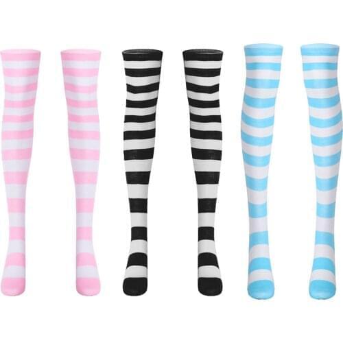 Women Girls Over Knee Stockings Long Striped Thigh High Leg Warmer Socks Anime Preppy Socks for Halloween Cosplay Party