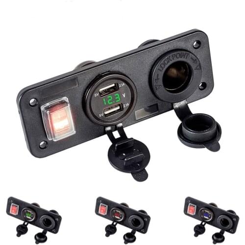 Dual USB Charger 4.2A Voltmeter 12V Cigarette Lighter Socket ON-Off Rocker Toggle Switch Panel for Car Marine Boat RV Truck