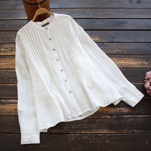 Elegant Pleated Shirts Womens Spring Blouses ZANZEA 2021 Casual Long Sleeve Blusas Female Button Tunic Plus Size Chemise 5XL