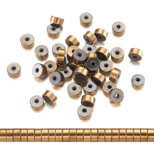 Electroplate Non-magnetic Synthetic Hematite Beads Golden Plated Flat Round Heishi Beads Spacer for DIY Jewelry Making 4 6 8mm