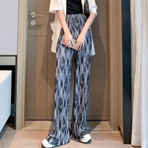 Women INS High Waist Tie-dye Wide Leg Pants 2021 Summer Streetwear Thin Pleated Loose Pant Female Floor-Length Long Trousers
