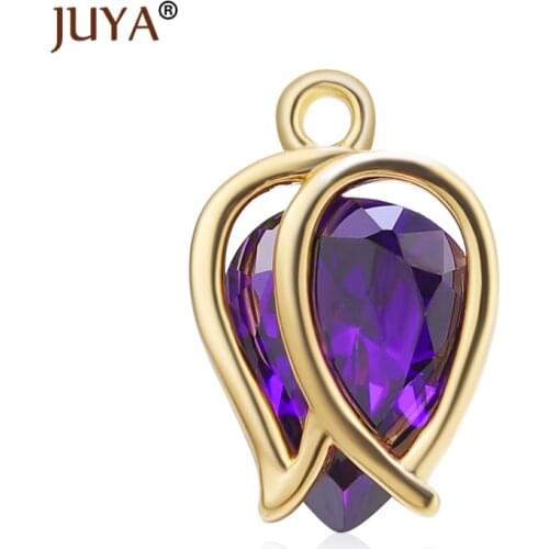 JUYA Creative Purple Zircon Rose Pendant Charms Accessories For Earrings Making Handmade DIY Bracelet Necklace Findings