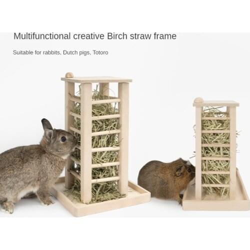Natural Birch Multifunctional Square Rabbit Grass Frame Guinea Pig Chinchilla Grass Frame Large-capacity External Feeding Basin