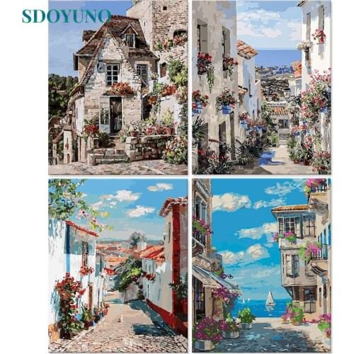 SDOYUNO 40x50cm Painting By Numbers European town Frameless DIY Paint By Numbers On Canvas Landscape Home Decor Handpaint Gift