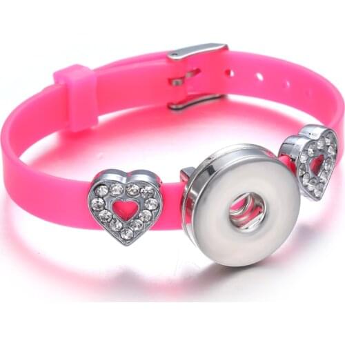 Wholesale Snap Jewelry Bracelets Leather Rubber Silicone 18mm Snap Bracelet for Women Children Love Cross Flower Charms Bracelet