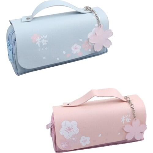 Pencil Bag Large Double Layer Cherry Blossom Pencil Case Supplies Pencilcase School Box Pencil Pouch Stationery