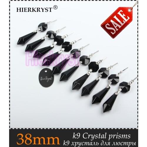HIERKRYST 100 pcs/lot Black Chandelier Glass Crystals Lamp Prisms Parts icicle Hanging Pendants 38mm 1.49" #2098-2
