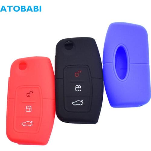Silicone Car Key Cases 3 Buttons Folding Keychain Remote Control Fobs Protector Cover Skin For Ford EcoSport Focus Fiesta S-MAX