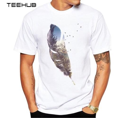 TEEHUB Mens New Fashion Nature Feather Design Short Sleeve T-Shirt Cool Tops Hipster Tee Shirts
