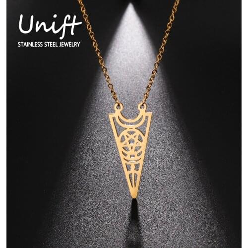 Unift Vintage Pentagram Moon Stainless Steel Necklace for Women Witch Pendant Choker Wicca Statement Jewelry Gift for Friend