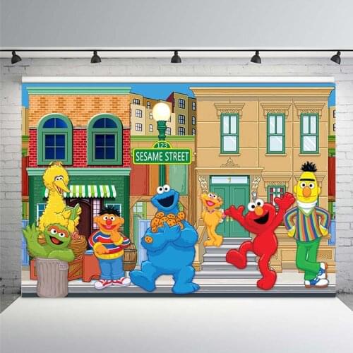 Building Vinyl Photography Background for Baby Sesame Street Photo Shoot Backdrop for Birthday Party Photo Studio