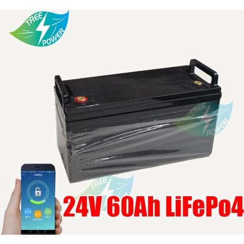 Waterproof 24V LiFePO4 Battery Pack 24V 60Ah Build-in Bluetooth BMS For Solar RV EV Camper Yacht Inverter With Charger