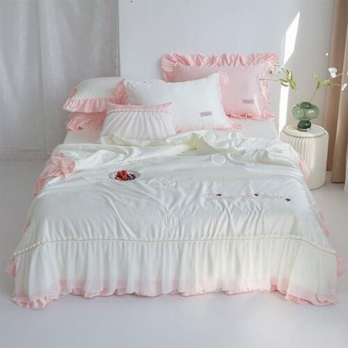 Cute Embroidery Summer Lace Decorative Washable Silk Air Conditioner Blanket Quilt Bedspread Pillowcases Sheet