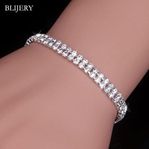 BLIJERY Fashion Crystal Bridal Bracelets For Women Silver Color Rhinestone Bracelets & Bangles Bridesmaid Wedding Jewelry Gifts
