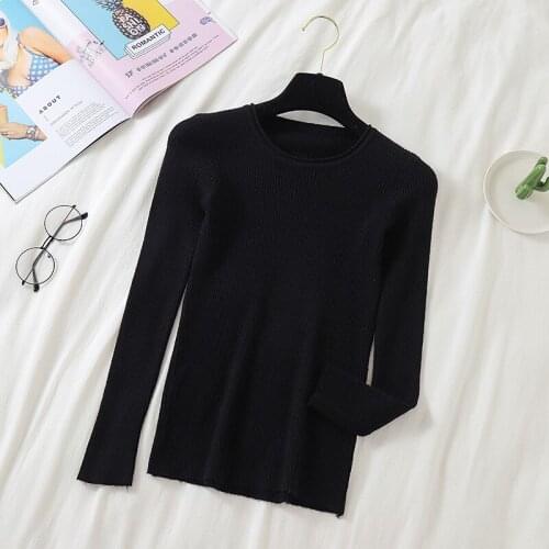 Women Solid Color Sweater Female Knitted Long Sleeve Pullovers Simple O Neck Slim Jumpers Sweaters