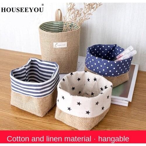 1PC Home Decor Stripe Hanging Pocket Small Sack Sundries Organizer Cosmetic Organiser Cotton Linen Cloth Storage Bag Baskets