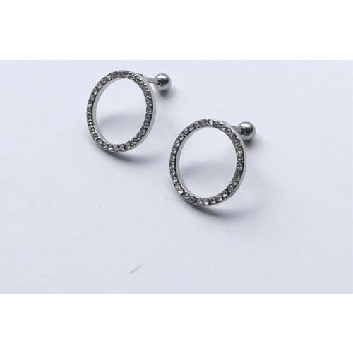 1pc Luxury Sweet Romantic Simple Stainless Steel Earrings Inlaid with Zircon Circular Earring Fashion Charm Lady Earring Jewelry