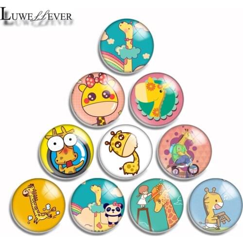 10mm 12mm 16mm 20mm 25mm 30mm 517 Giraffe Mix Round Glass Cabochon Jewelry Finding 18mm Snap Button Charm Bracelet