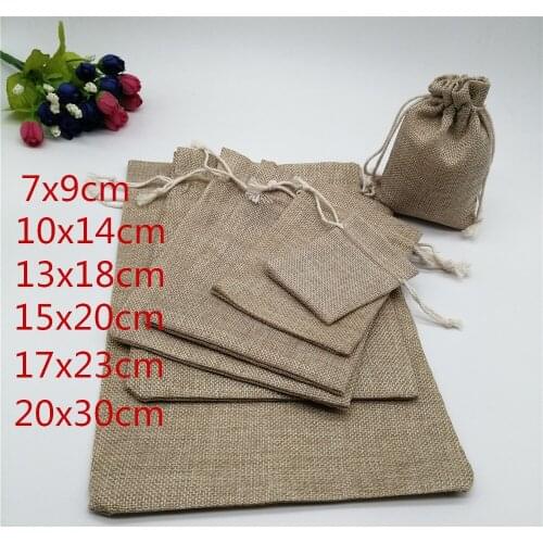 100pcs Linen Jute Drawstring Wedding Party Christmas Candy Bags Natural Burlap Gift Jewelry Packaging Pouches Gift Display Bags