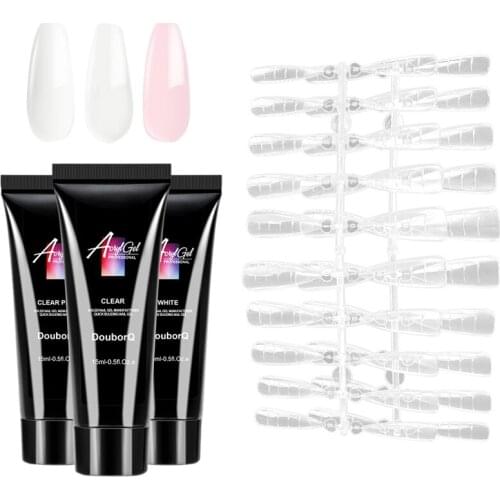 Douborq 3Pc Nail Extension Gel+40Pc Fake Nails Nail Model Phototherapy Gel UV Glue Crystal Extension Gel Crystal Extension Glue