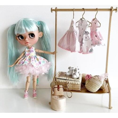 Aizulhomey Mini Dollhouse Furniture for 1/6 1/4 BJD Mental Golden Hangers Lol Blyth Doll Accessories OB11 Locker Baby Toys Gifts