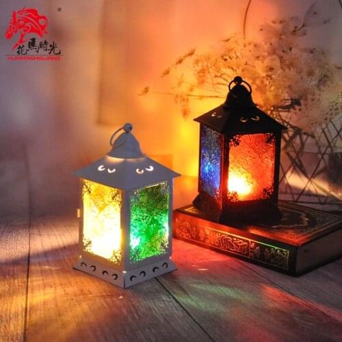 Flower horse time retro nostalgia iron colored pattern glass candlestick wind lamp Middle East Muslim Ramadan gift lamp