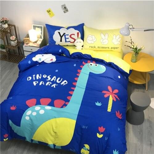 Kids Cartoon Bedding Set Dinosaurs Panda Bear Duvet Cover Fitted/Flat Sheet Animal Print 100%Cotton Boy Gift Twin Home Textile