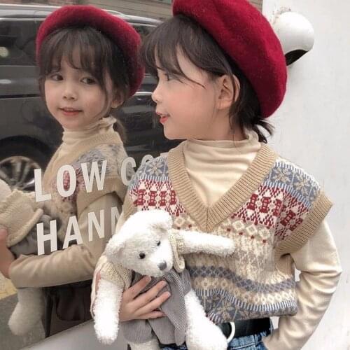 Childrens jacquard sweater for spring and autumn girls' fashion British style vest