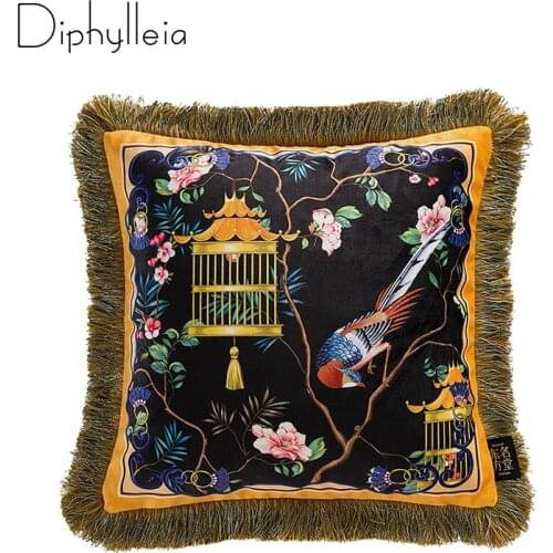 Diphylleia High End Fringed Pillow Case Luxury Velvet Cage And Bird Exotic Cushion Cover Luxe Coussin For Living Room Sofa Bed