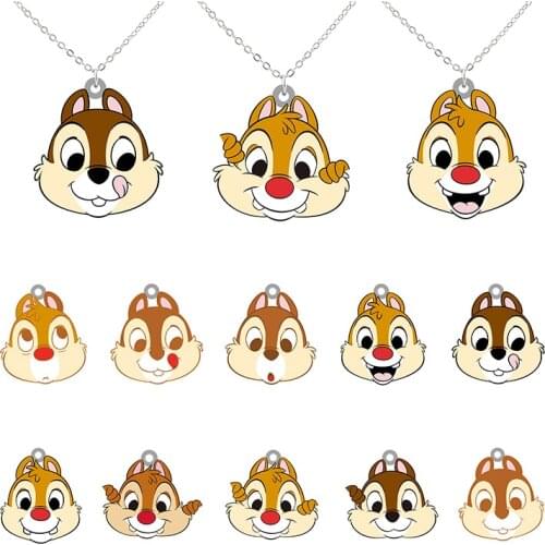 Disney Kiki And Titi Long Chain Necklace Ladies Mens Cartoon Animation Acrylic Resin Pendant Necklace Jewelry Gift