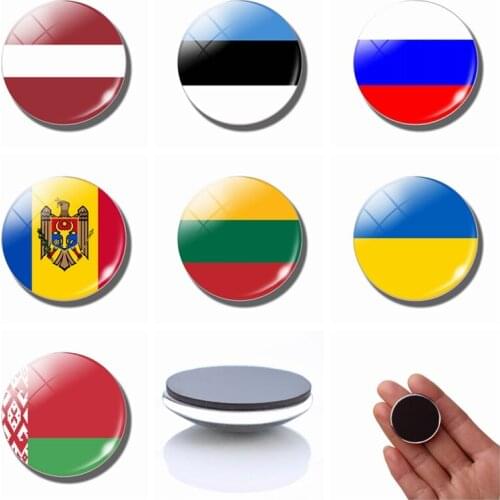 Fridge Magnet Flag Belarus Estonia Latvia Lithuania Russia Ukraine Moldova Eastern European National Flag 30Mm Glass Magnetic S