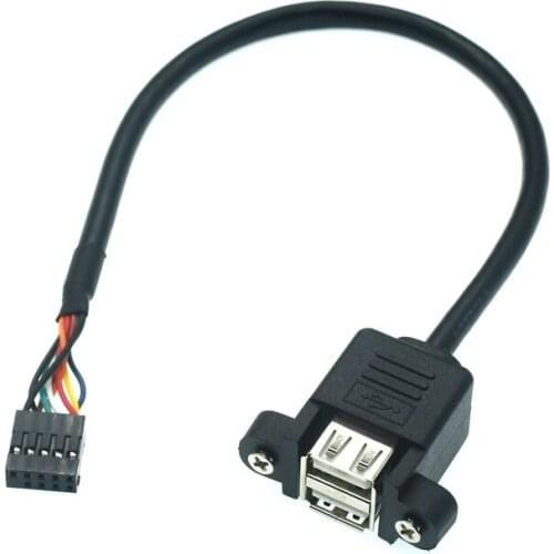 Motherboard Internal 9Pin 9P to double 2 Port USB 2.0 A Female Panel Mount DATA Cable 0.3M 0.5M