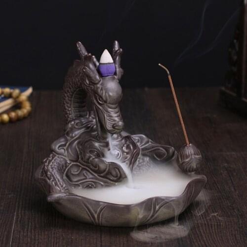 Ceramic Dragon Incense Burner for Smoke Backflow Like Water Streaming Down Art Craft Incense Cone Furnace Home Decor