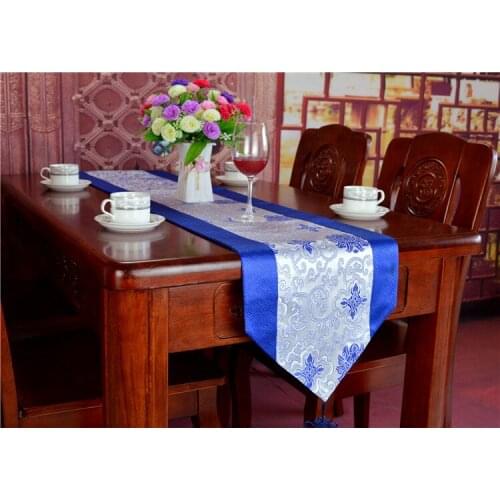 Chinese Silk Brocade Blue Paper Table Runner China Traditional Pattern Wedding Table Cloth Chinese Gifts