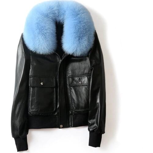 Leather down jacket female 2019 new Korean version of short leather jacket Slim fox fur grass coat winter