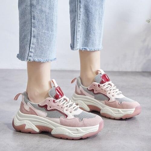 Autumn women Platform Sneakers Chunky Vulcanized Casual Shoes Female Lace Up mesh breathable outdoor run shoes Lady walk trainer