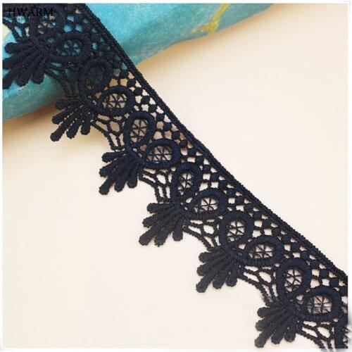 14yard Black 4.3CM african lace fabric ribbon Water Soluble Polyester Lace Bar Code Embroidery Garment Skirt Cuff Decorative