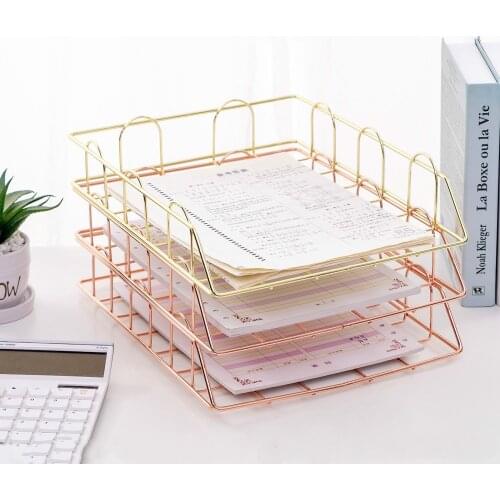 Fashion Creative Ins Gold Metal File Tray Magazine Organizer Desk Set By Handmade Overlayable File Organizer Layering