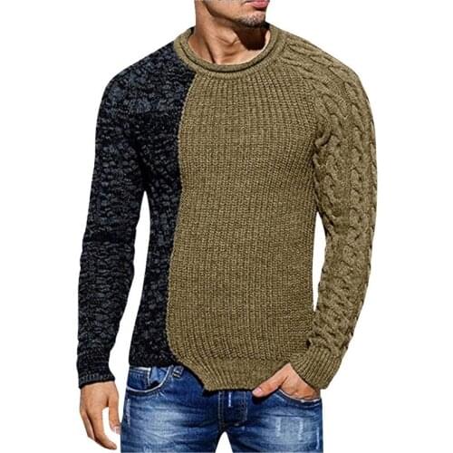 2020 autumn and winter mens sweater fashion round neck color matching long-sleeved all-match pullover Slim patchwork sweater