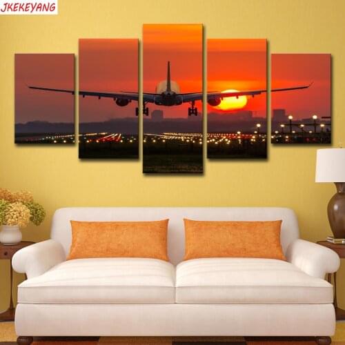 Full Square/Round Drill 5D DIY diamond painting 5pc Sunset plane Pictures mosaic Diamond Embroidery J2230