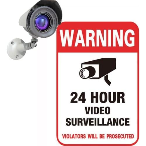 24H CCTV Video Camera System Warning Sign Conspicuous Wall Sticker Surveillance Monitor Decal Public Area Home Security Supplies
