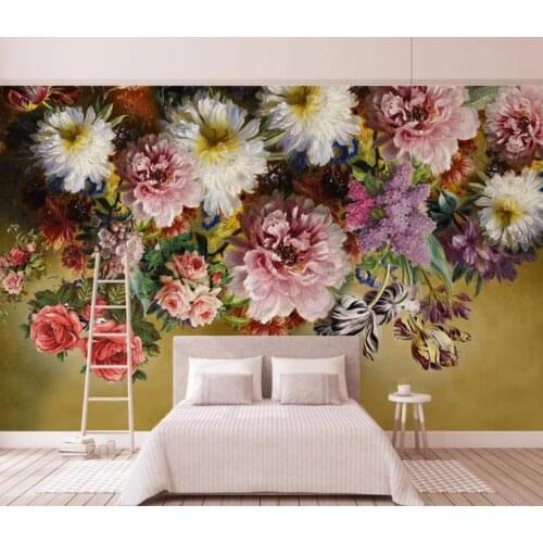 Wall paper 3d mural custom bedroom home decor European retro nostalgic hand-painted roses 3D Wallpaper Tv Background Wall