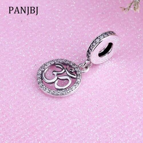 New Original 100% 925 Sterling Silver Charms Bead Om Symbol Dangle Charm Clear CZ Pendant Fit Pandora Bracelet Women DIY Jewelry