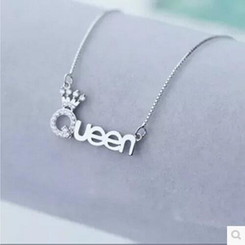Daisies Pure 925 Sterling Silver Jewelry Female Necklace Inlaid Crystal Cute Alphabet Queen Crown Fashion Collar Choker Necklace