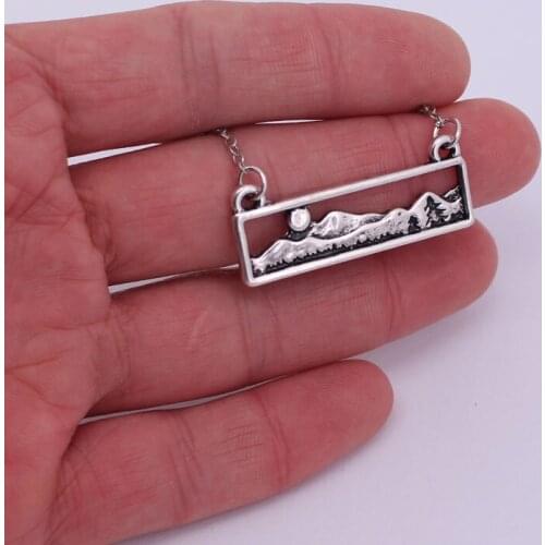 Hzew rectangle moonstone mountain range tree langscape pendant necklaceb langscape necklaces