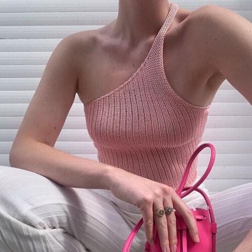 Sexy Off White Tank Top One Shoulder Poleras Mujer Emo Clothes Cottagecore Women Cute Sweater Vest Bustier Shirts Corset Femme