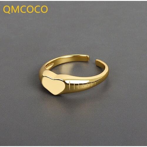 QMCOCO 925 Sterling Silver New Style Simple Heart Shape Open Adjustable Rings Handmade Fashion Fine Jewelry Gifts